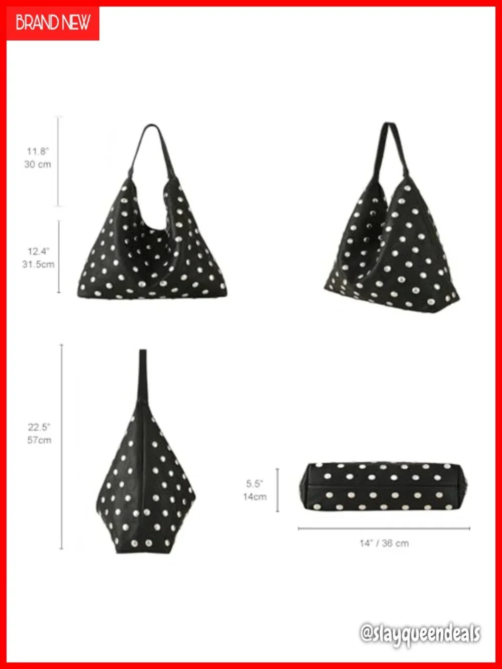 Studded Hobo Purse for Women Faux Leather Tote Shoulder Bag Punk Handbag
